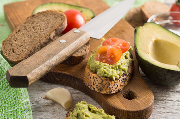Avocado toast on rye bread