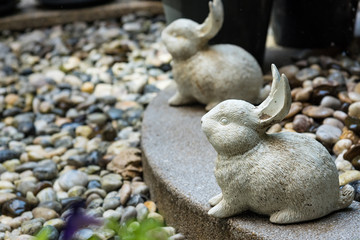 Rabbit doll in the garden.Thailand.