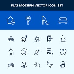 Modern, simple vector icon set with castle, protection, medicine, industrial, sky, double, touch, building, high, tower, shoe, bedroom, internet, star, laboratory, property, house, technology icons