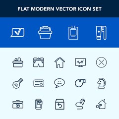 Modern, simple vector icon set with estate, bank, conference, building, money, string, template, hygiene, presentation, clean, doctor, fashion, public, communication, close, medical, musical icons