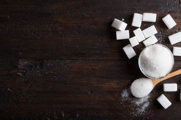 white sugar on wood table - 204349944