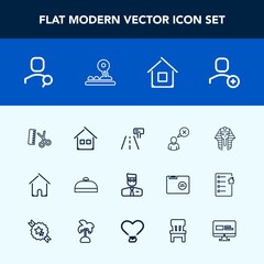 Modern, simple vector icon set with cancel, button, chair, summer, culture, online, delete, palm, house, bag, account, egypt, hair, suitcase, luggage, room, profile, trip, hairdresser, building icons