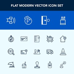 Modern, simple vector icon set with north, sewing, direction, landlord, web, finance, cell, craft, machine, box, business, document, contract, cassette, sew, south, service, currency, telephone icons