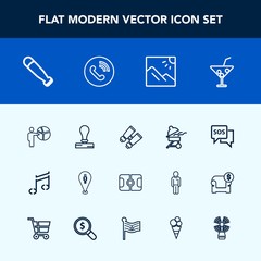 Modern, simple vector icon set with football, note, pitch, music, barbecue, juice, glass, emergency, paper, presentation, meeting, grill, stationery, bat, vision, search, baseball, sport, drink icons