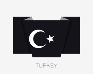 Black Turkish Flag with White Crescent and Star. Flat Icon Waving Flag with Country Name