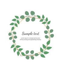 Polygonal geometric golden frame with leaves eucalyptus. Botanical design template for wedding, invitation, save the date, banner, poster, card, placard, flyer, invite, greeting