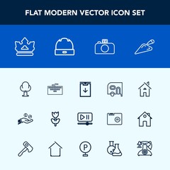 Modern, simple vector icon set with web, environment, construction, forest, spring, photography, king, house, coin, equipment, button, queen, van, royal, work, laptop, car, finance, keyboard icons