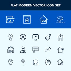 Modern, simple vector icon set with online, no, success, music, house, architecture, sound, creative, sea, stop, food, , profile, template, sign, thermometer, trash, star, building, waste, audio icons