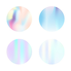 Gradient round set with holographic mesh. Stylish abstract gradient round set backdrops. 90s, 80s retro style. Iridescent graphic template for banner, flyer, cover, mobile interface, web app.