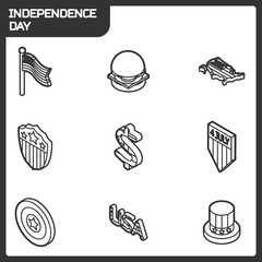 Independence day outline isometric icons