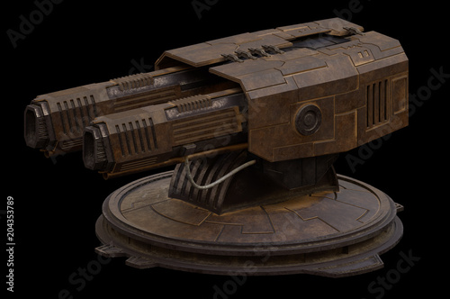 "Science fiction illustration of a large rotating gun turret isolated on black" Stock photo and royalty-free images on Fotolia.com - Pic 204353789