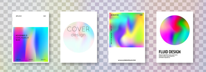Holographic flyer set. Abstract backgrounds. Retro holographic flyer with gradient mesh. 90s, 80s retro style. Pearlescent graphic template for placard, presentation, banner, brochure.