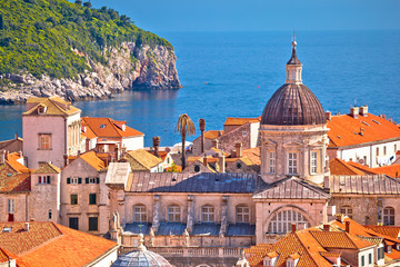 Historic landmarks of old Dubrovnik and Lokrum island view - obrazy, fototapety, plakaty