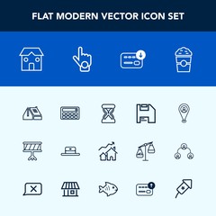 Modern, simple vector icon set with time, drink, fashion, sand, music, musical, instrument, finger, computer, clock, home, travel, sign, roof, window, head, button, gesture, location, hand, map icons