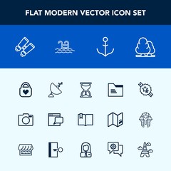Modern, simple vector icon set with forest, watch, lens, blank, technology, decorative, hour, equipment, leather, style, fashion, folder, search, bag, clock, photo, time, tree, web, internet icons