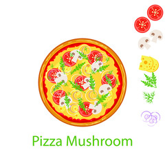 Pizza Mushroom flat icon isolated on white background. Pizza food silhouette. Food menu illustration isolated. Vector design element
