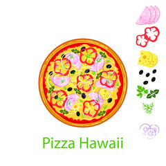 Pizza Hawaii flat icon isolated on white background. Pizza food silhouette. Food menu illustration isolated. Vector design element