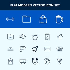 Modern, simple vector icon set with cord, coaxial, drink, game, estate, fashion, cap, seafood, money, workout, coffee, medicine, connection, sport, house, fitness, coin, hat, cafe, file, home icons