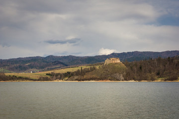 Czorsztynskie lake and castle in Czorsztyn, Pieniny, Poland
