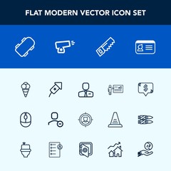 Modern, simple vector icon set with web, employer, skateboard, device, name, business, marketing, delete, account, board, customer, cream, food, computer, identity, technology, saw, meeting, id icons