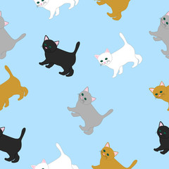 Cartoon funny cats of different colors. Vector seamless illustration for kids.