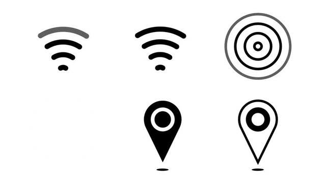 Animated icon wi-fi, gps pin, radio waves. Alpha channel included.