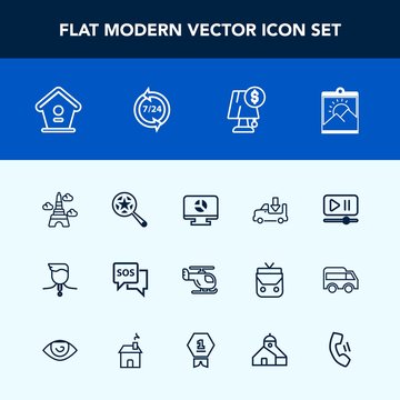 Modern, simple vector icon set with sos, bird, blank, light, lamp, button, eiffel, picture, lorry, wooden, magnifying, search, competition, emergency, truck, air, gold, photo, paris, safety, sky icons