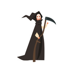 Person wearing in death costume, masquerade, carnival, Halloween party cartoon vector Illustration on a white background