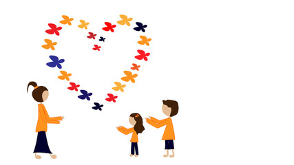 Mutter mit Kindern und Schmetterlingsherz