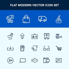 Modern, simple vector icon set with list, record, route, medical, house, document, vintage, profile, retro, paper, road, transportation, vision, view, aviation, music, bird, emergency, travel,  icons