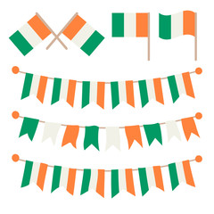 Irish buntings garlands isolated on white background.  Flags of Ireland. Vector illustration.