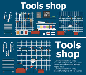 Tools shop banners with instruments
