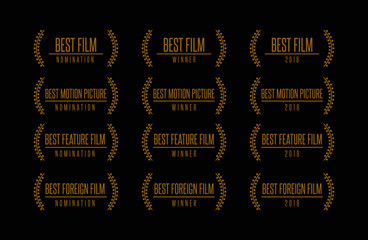 Movie award best feature film motion picture nomination winner vector logo icon set