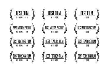 Movie award best feature film motion picture nomination winner vector logo icon set - obrazy, fototapety, plakaty