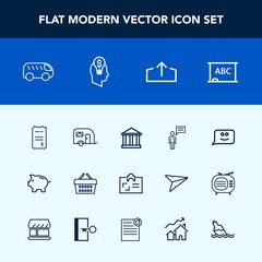 Modern, simple vector icon set with van, bus, left, blackboard, face, sale, market, europe, greek, bill, store, business, investment, chalkboard, smile, greece, download, direction, shop, web icons