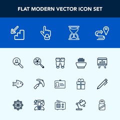 Modern, simple vector icon set with travel, white, sand, web, identity, construction, seafood, computer, navigation, time, industry, internet, downstairs, road, picking, up, food, chart, down icons