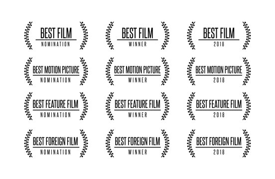 Movie award best feature film motion picture nomination winner vector logo icon set