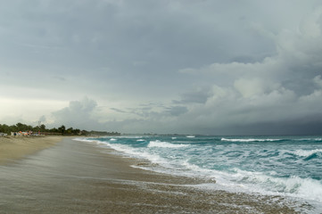 in the surf zone of the Atlantic Ocean, curtains, water haze over the coast, cloud cover, Varadero  Cuba