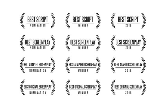 Movie award best original adapted screenplay film script nomination winner vector icon logo set