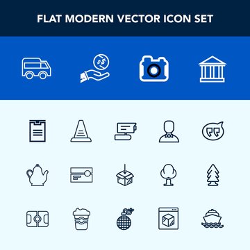 Modern, simple vector icon set with direction, tape, kettle, male, drink, sky, camera, photo, step, tourism, europe, concept, move, upload, music, photography, package, web, business, box, tv icons
