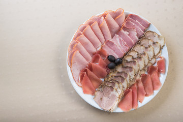 Meat plate set with salami, bacon