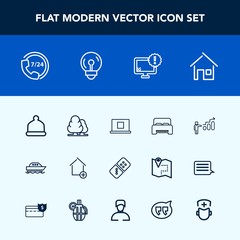 Modern, simple vector icon set with web, house, monitor, double, domino, landscape, operator, internet, furniture, estate, white, sea, bedroom, fashion, profile, call, cap, progress, nature, row icons