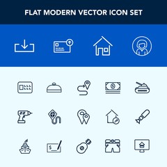 Modern, simple vector icon set with suitcase, web, travel, army, house, joy, map, panzer, gun, work, money, navigation, trip, download, bank, location, route, tank, road, young, face, girl, war icons