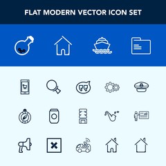 Modern, simple vector icon set with action, tin, water, aluminum, container, can, sea, online, south, blank, folder, cold, laboratory, metal, cap, north, search, message, speech, hat, find, chat icons