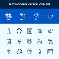 Modern, simple vector icon set with temperature, spring, science, female, pay, forest, rocket, floral, chief, space, hanger, uniform, launch, business, real, check, doorknob, tree, dont, chef icons