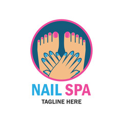 nail salon manicure pedicure logo with text space for your slogan / tagline, vector illustration