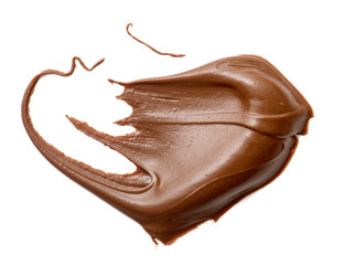 Cream chocolate spreading isolated over white backround. Food background for your design