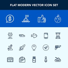 Modern, simple vector icon set with timer, fish, seafood, up, circle, planet, train, tropical, hour, space, mobile, railway, technology, touchscreen, shuttle, map, hand, route, label, white, sea icons