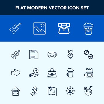 Modern, simple vector icon set with investment, coffee, move, call, direction, computer, spring, drink, style, sea, fashion, white, business, money, musical, sound, left, object, fish, landscape icons