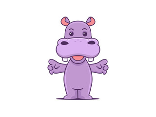 Naklejka na ściany i meble Purple hippopotamus cute kawaii mascot vector cartoon illustration